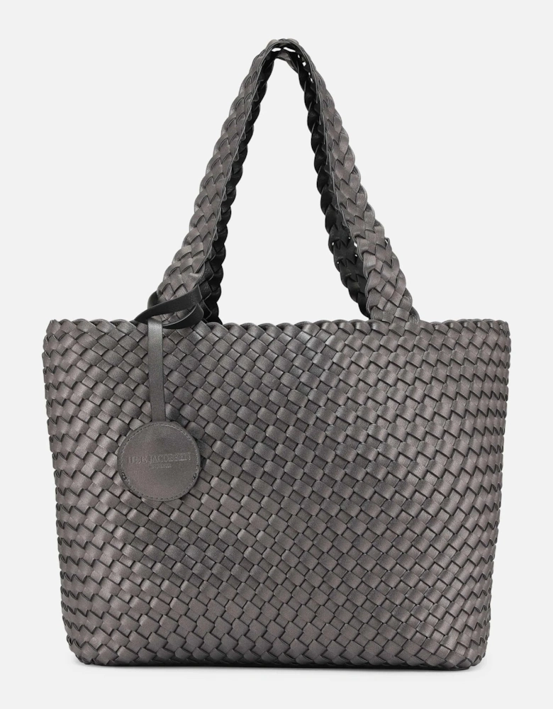 Braided tote bag in black gun metal