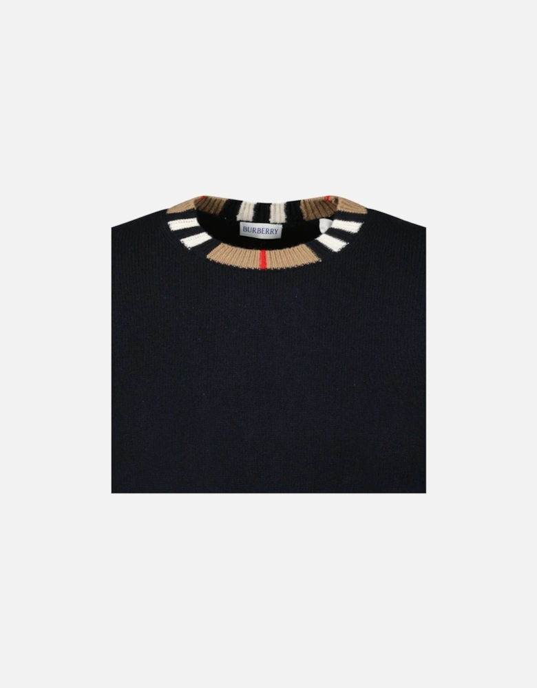 'Noland' Knitted Wool/ Cashmere Jumper Check Neck Black