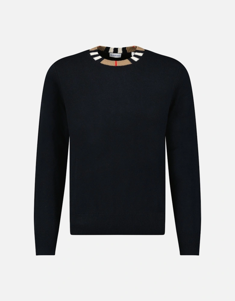 'Noland' Knitted Wool/ Cashmere Jumper Check Neck Black