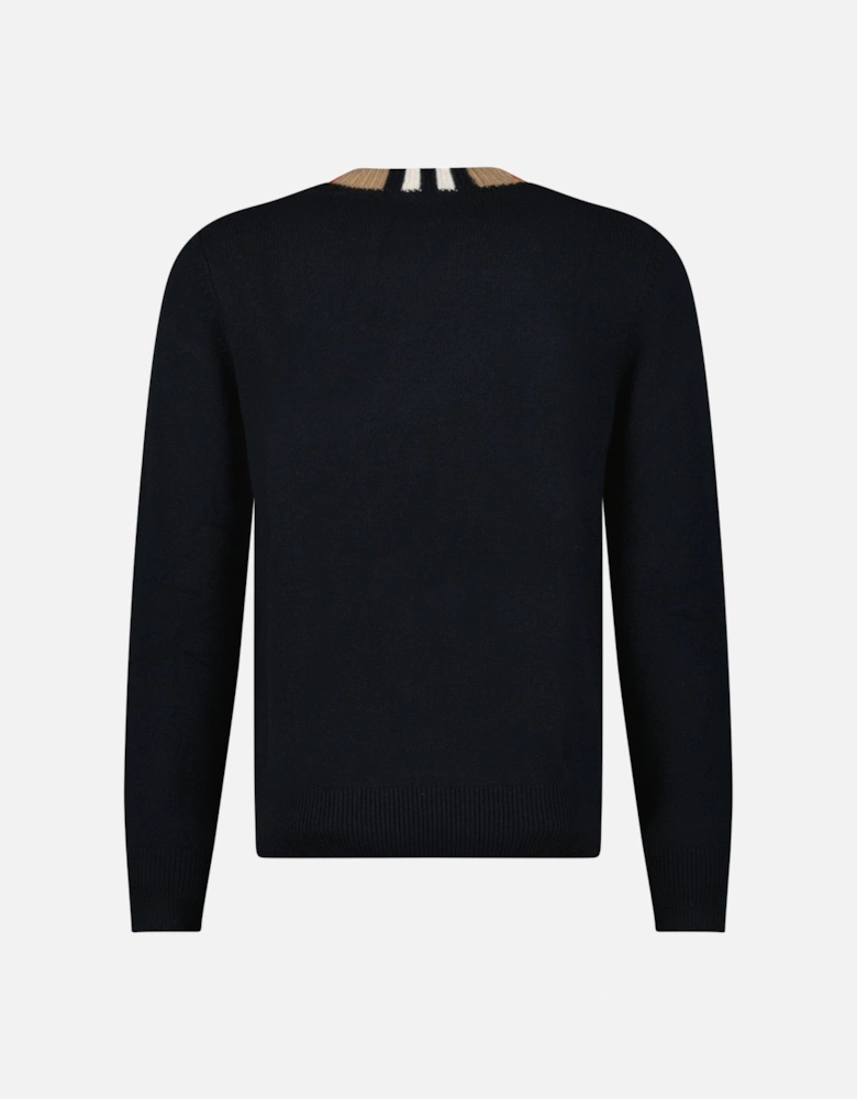 'Noland' Knitted Wool/ Cashmere Jumper Check Neck Black