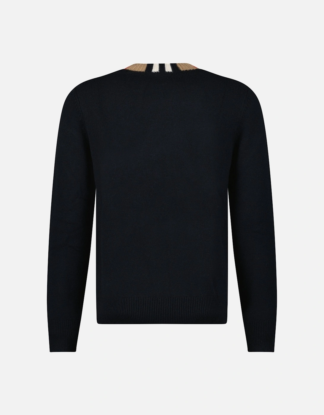 'Noland' Knitted Wool/ Cashmere Jumper Check Neck Black