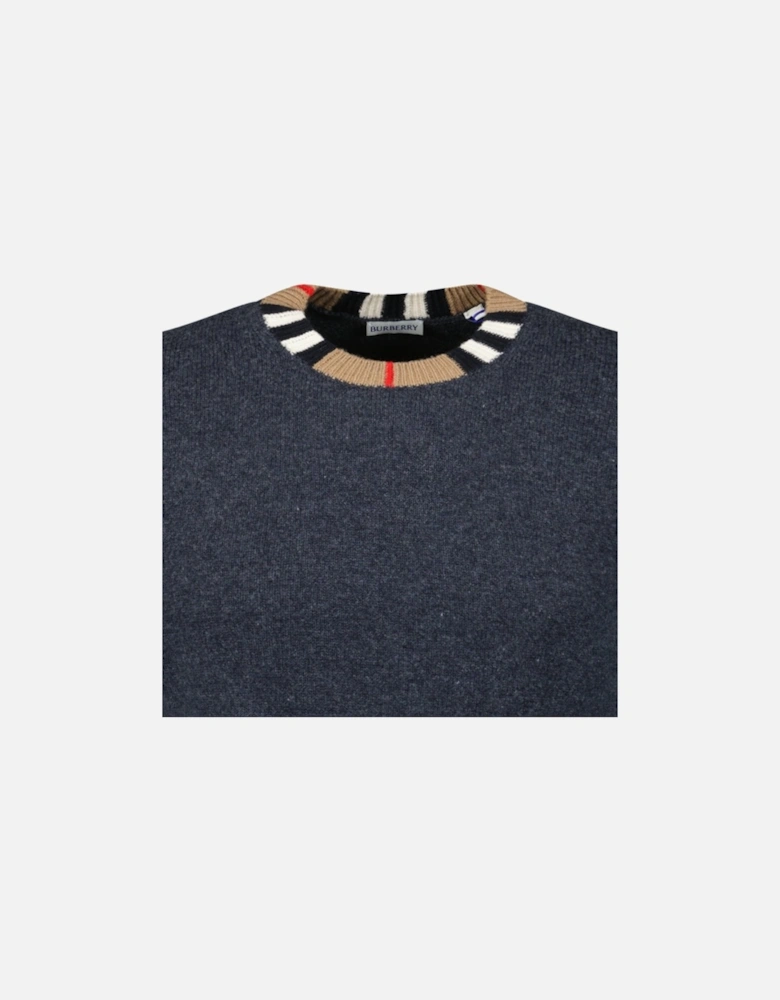 'Noland' Knitted Wool/ Cashmere Jumper Check Neck Charcoal Grey