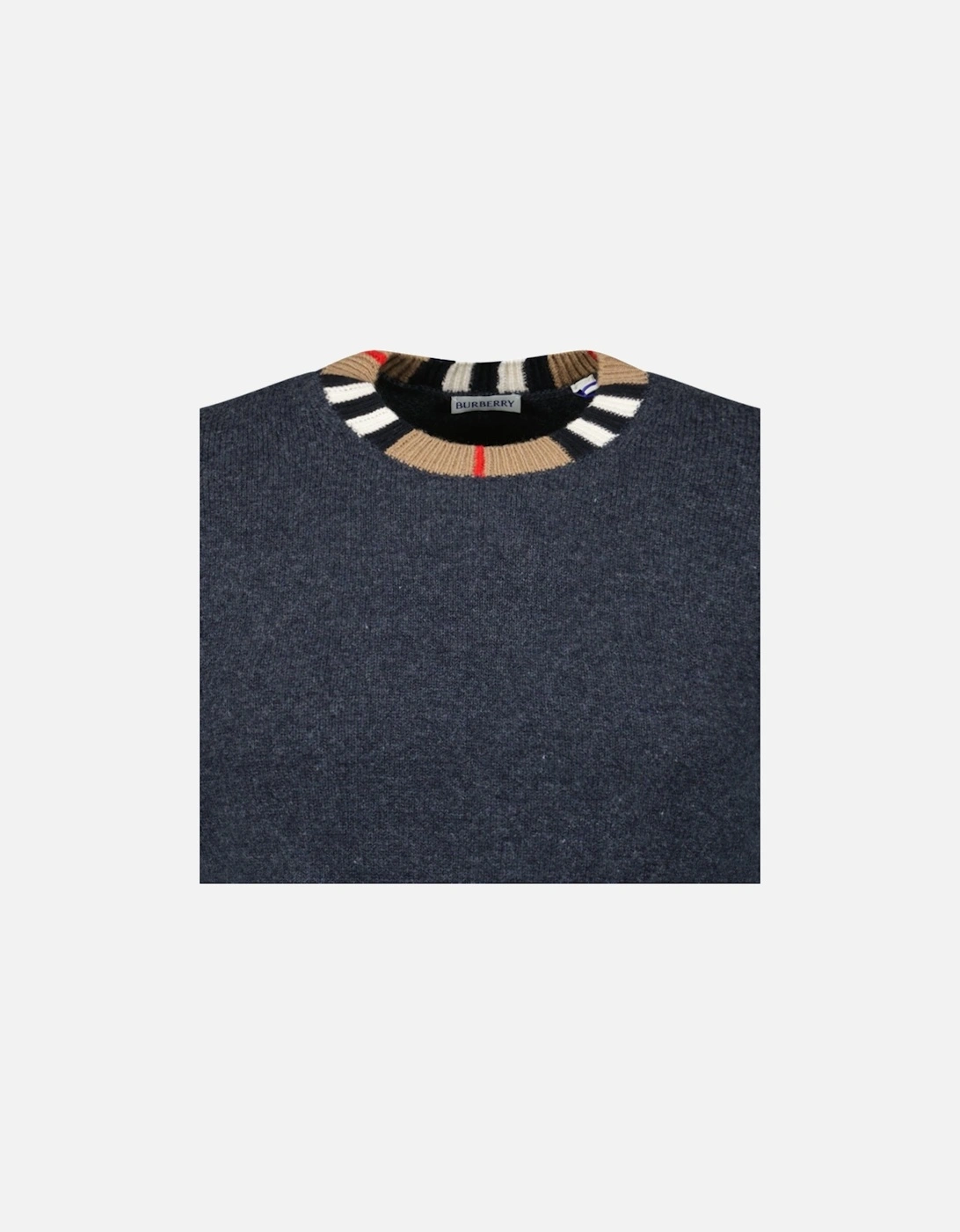 'Noland' Knitted Wool/ Cashmere Jumper Check Neck Charcoal Grey