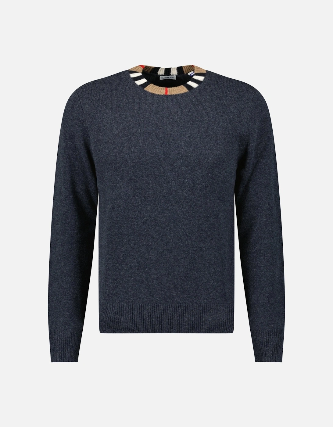 Burberry Men's Burberry 'Noland' Knitted Wool/ Cashmere Jumper Check Neck Charcoal Grey