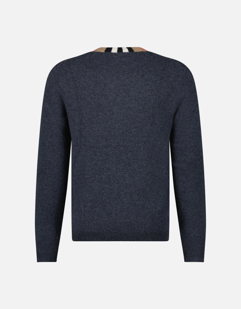 'Noland' Knitted Wool/ Cashmere Jumper Check Neck Charcoal Grey