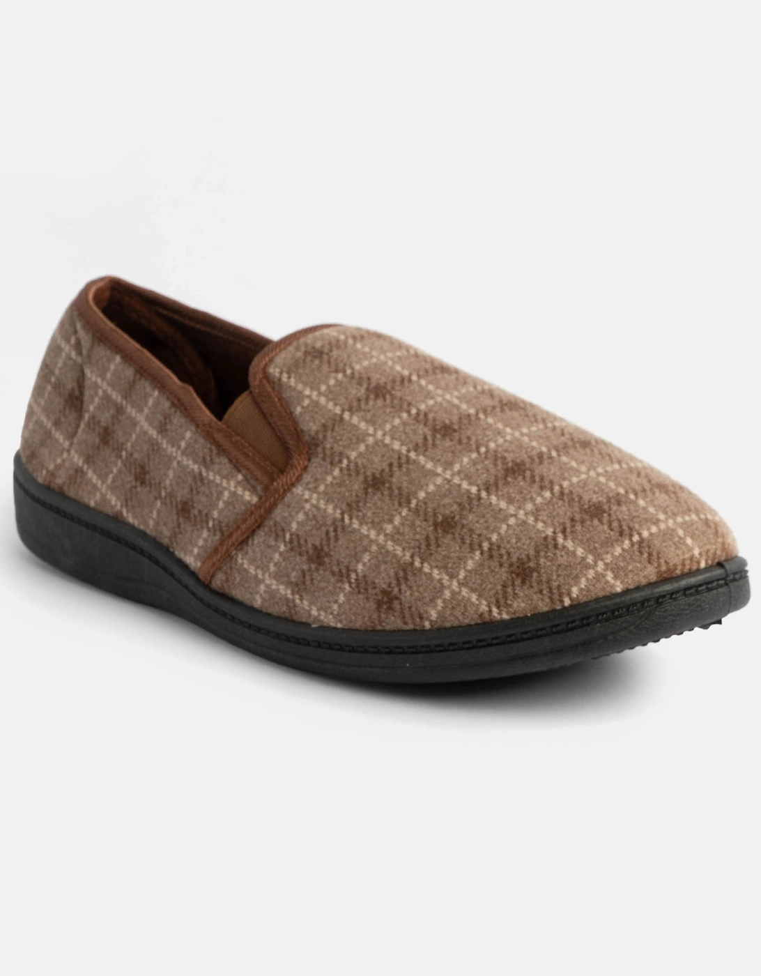 Jo & Joe GORDON Mens Full Slippers Checkered Brown