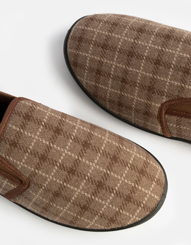 Jo & Joe GORDON Mens Full Slippers Checkered Brown