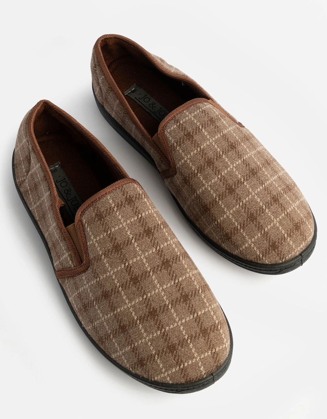 Jo & Joe GORDON Mens Full Slippers Checkered Brown