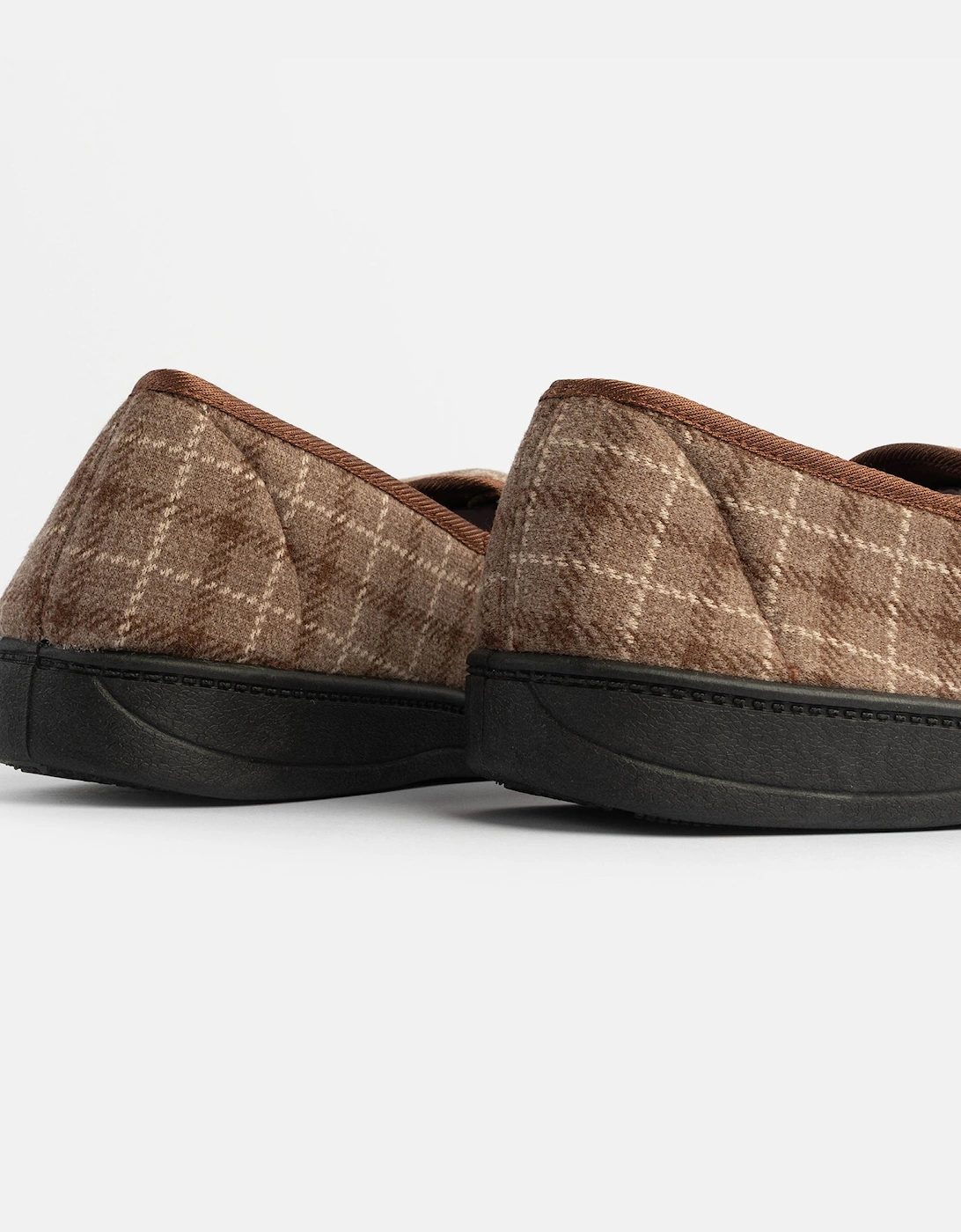Jo & Joe GORDON Mens Full Slippers Checkered Brown