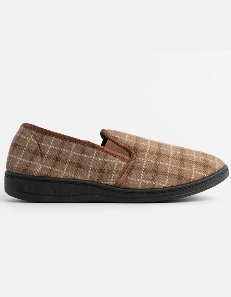 Jo & Joe GORDON Mens Full Slippers Checkered Brown