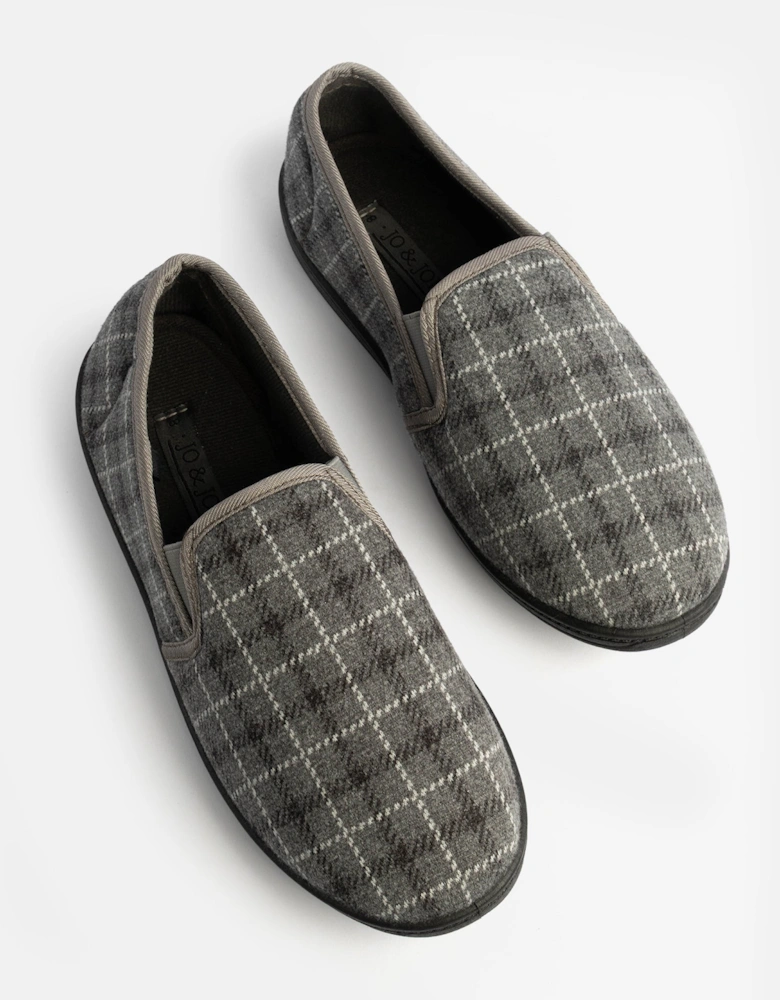 Jo & Joe GORDON Mens Full Slippers Checkered Grey