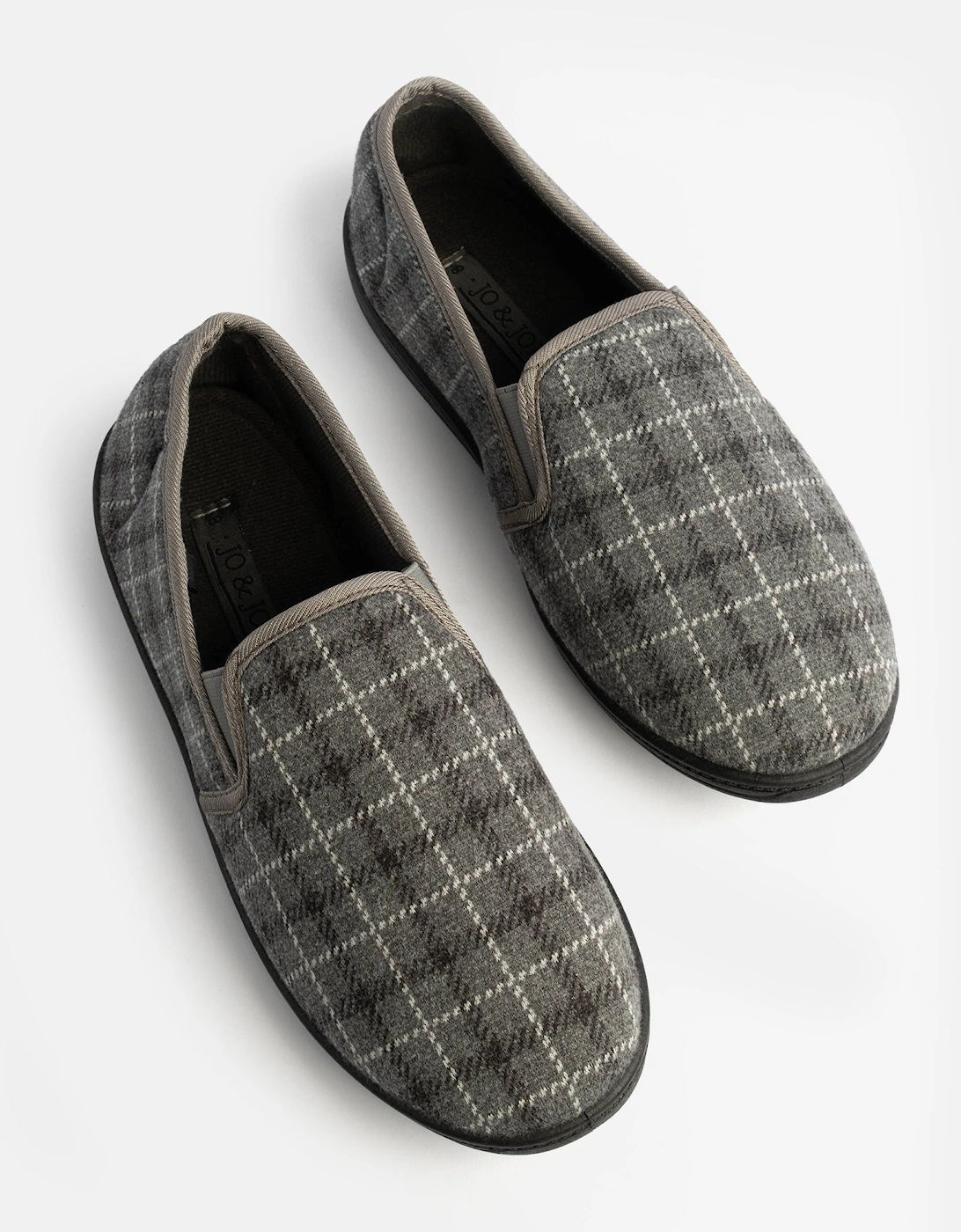 Jo & Joe GORDON Mens Full Slippers Checkered Grey