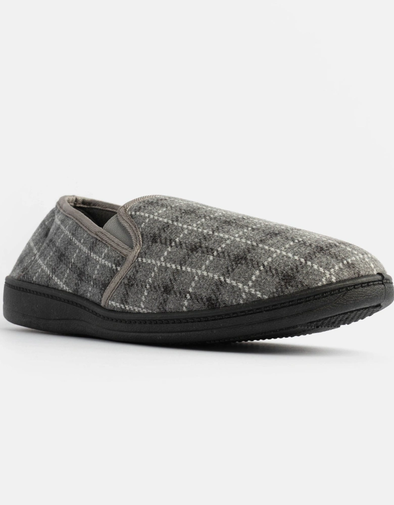 Jo & Joe GORDON Mens Full Slippers Checkered Grey