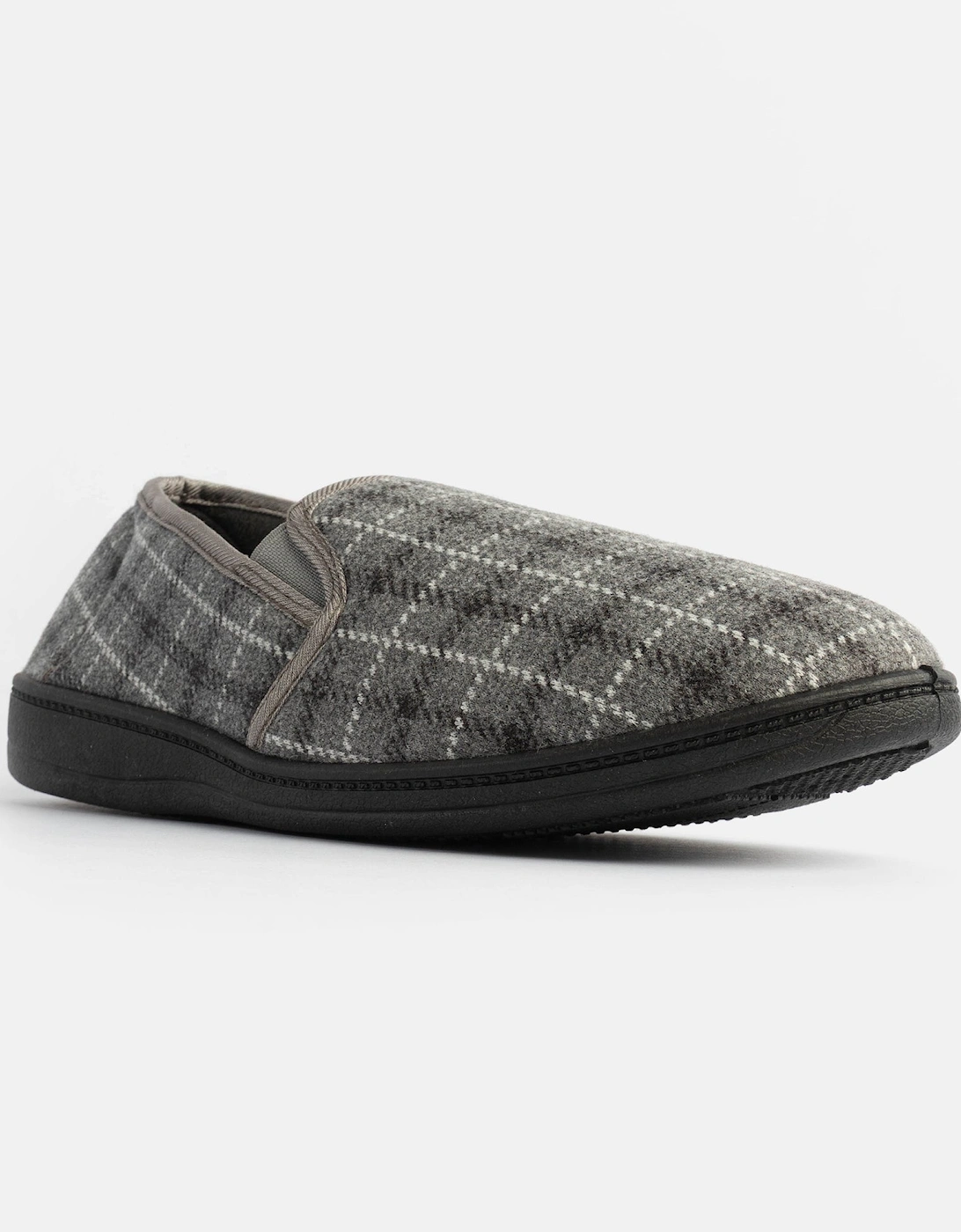 Jo & Joe GORDON Mens Full Slippers Checkered Grey