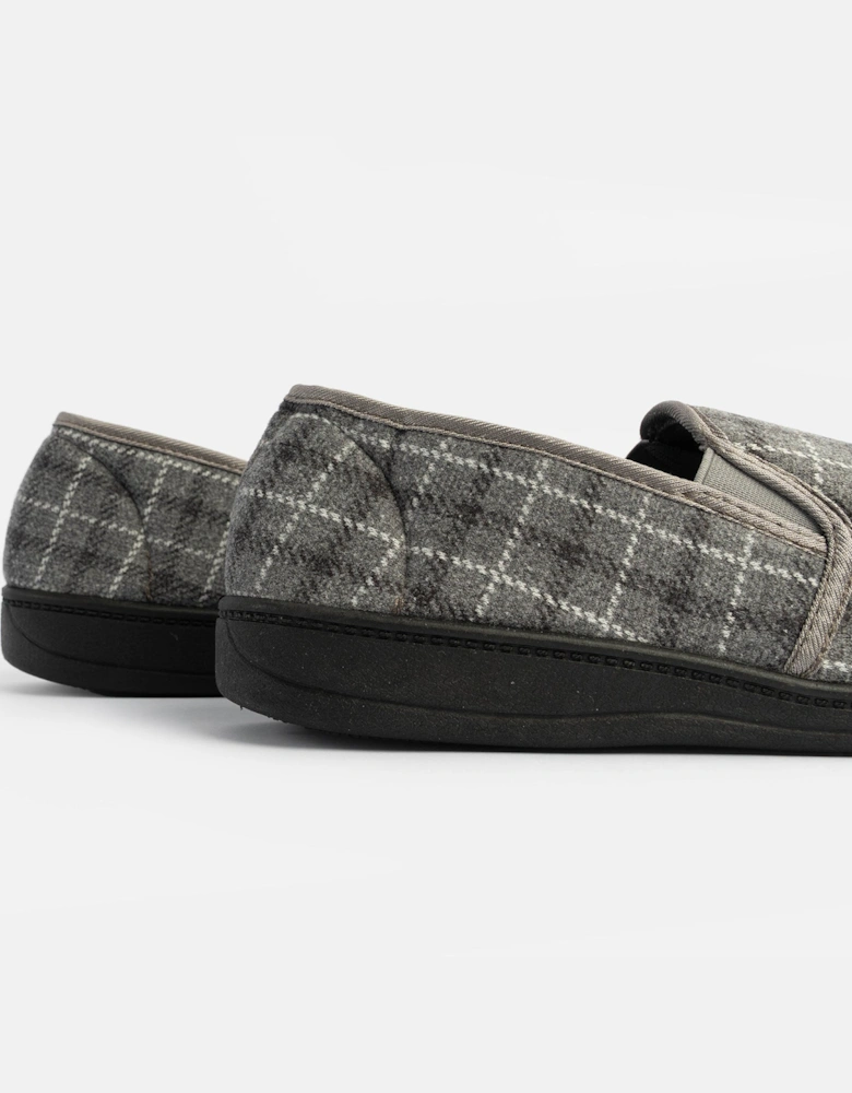 Jo & Joe GORDON Mens Full Slippers Checkered Grey