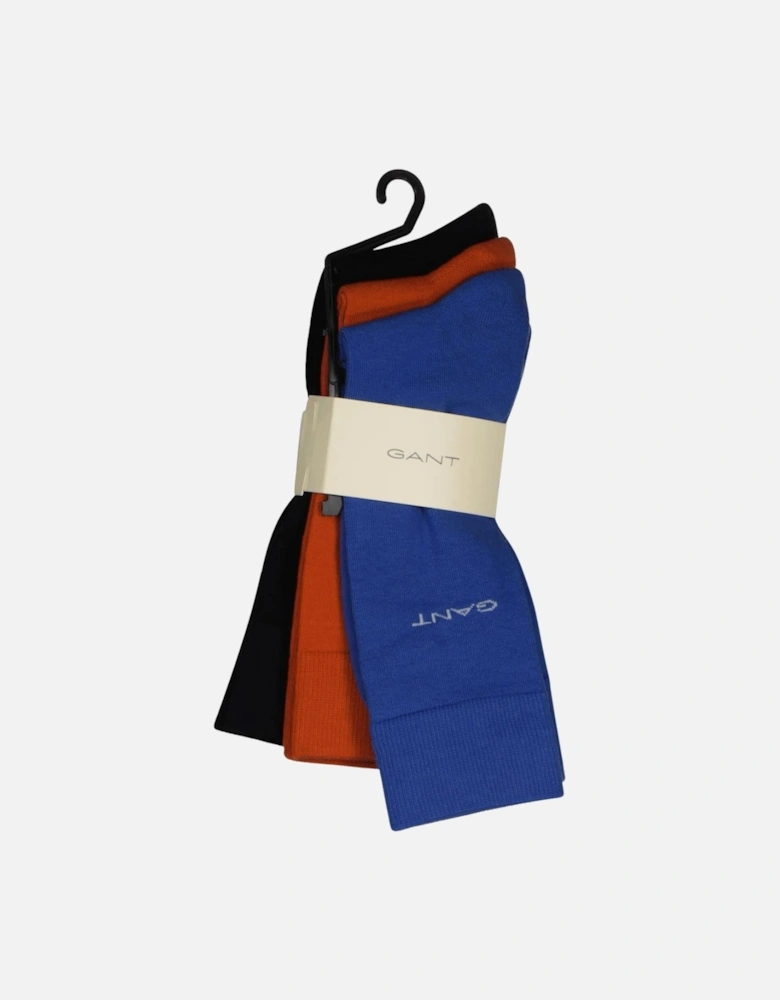 3-Pack Soft Cotton Socks, Blue/Orange/Black