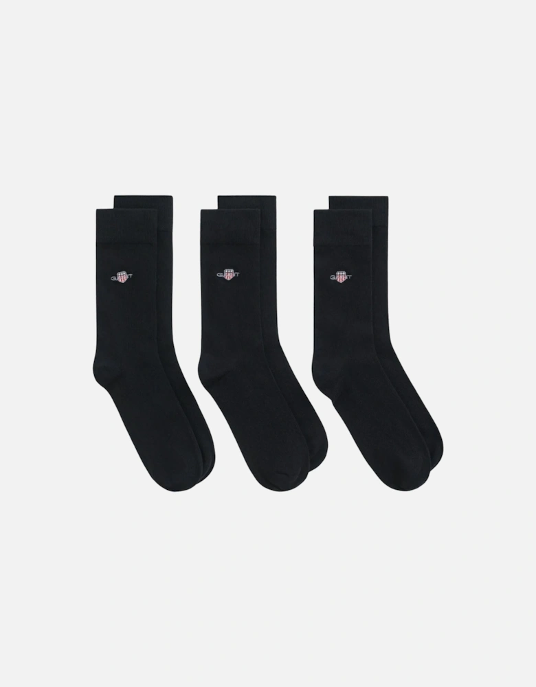 3-Pack Shield Logo Socks, Black