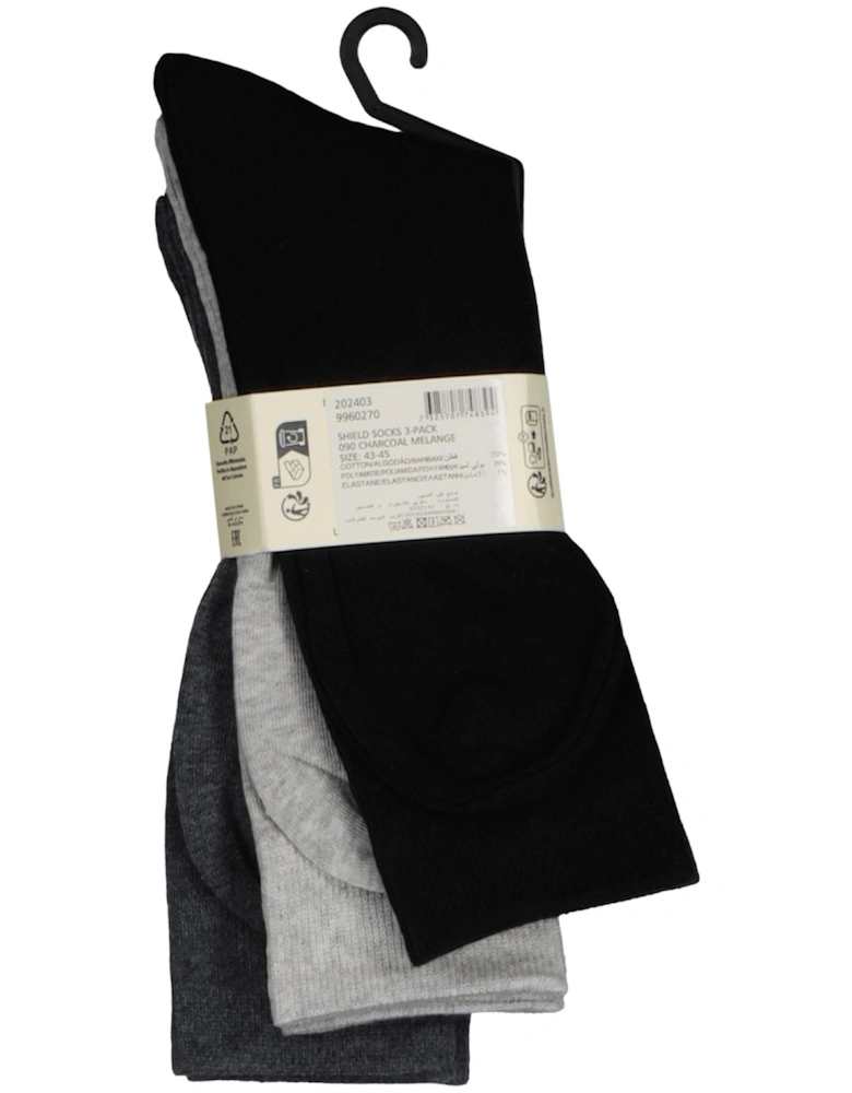 3-Pack Shield Logo Socks, Black/Grey Combo