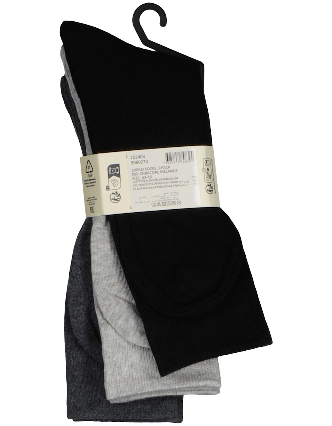 3-Pack Shield Logo Socks, Black/Grey Combo