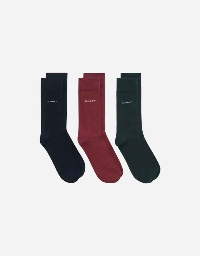 3-Pack Soft Cotton Socks, Claret/Green/Black
