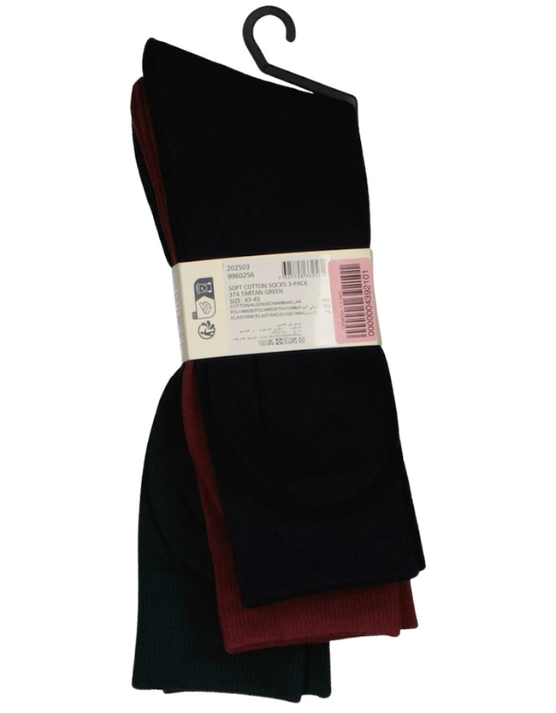3-Pack Soft Cotton Socks, Claret/Green/Black