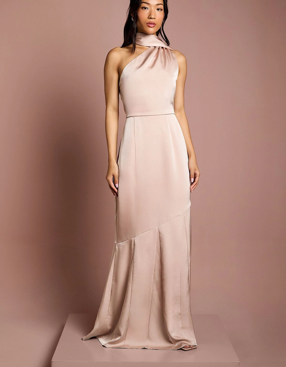 Satin One Shoulder Fishtail Maxi Dress With Neck Tie, 2 of 1
