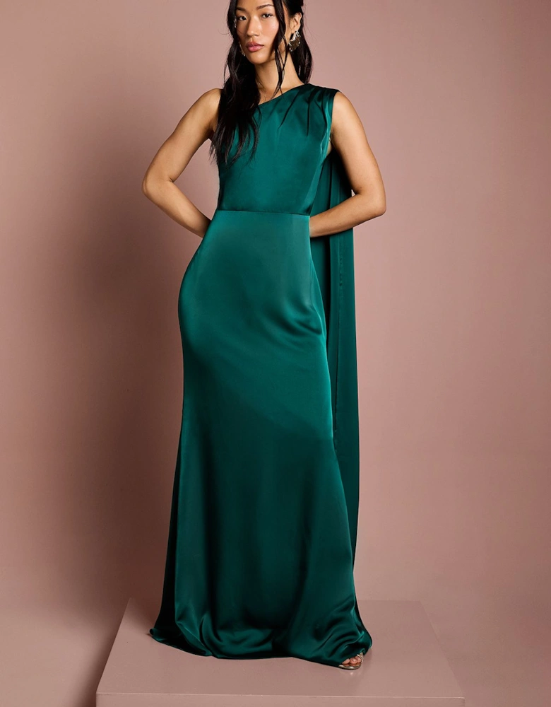 Honoured Drape One Shoulder Satin Maxi Bridesmaid Dress