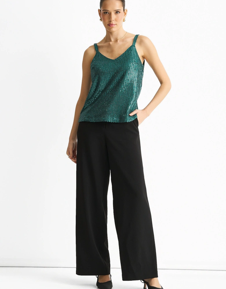 Green Sequin V Neck Cami Top