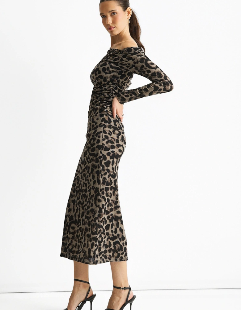 Grey Animal Jersey Animal One Shoulder Midi Dress