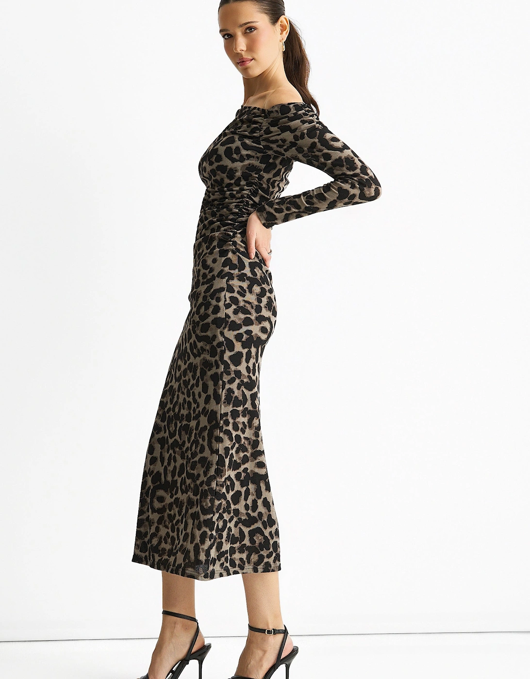 Grey Animal Jersey Animal One Shoulder Midi Dress