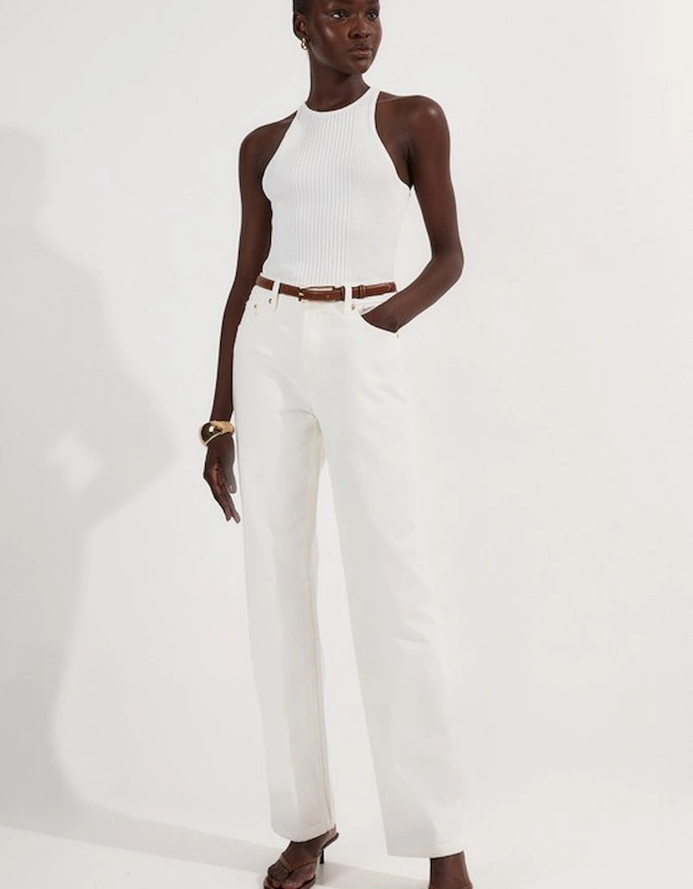 Rigid Denim Mid Rise Straight Leg Jean