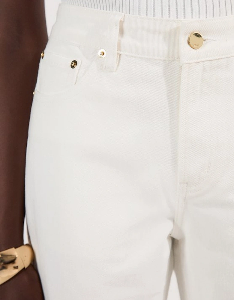 Rigid Denim Mid Rise Straight Leg Jean