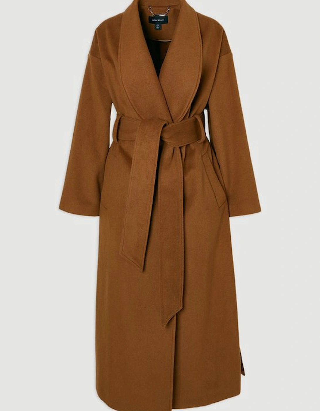 Brushed Wool  Belted Wrap Tailored Maxi Coat