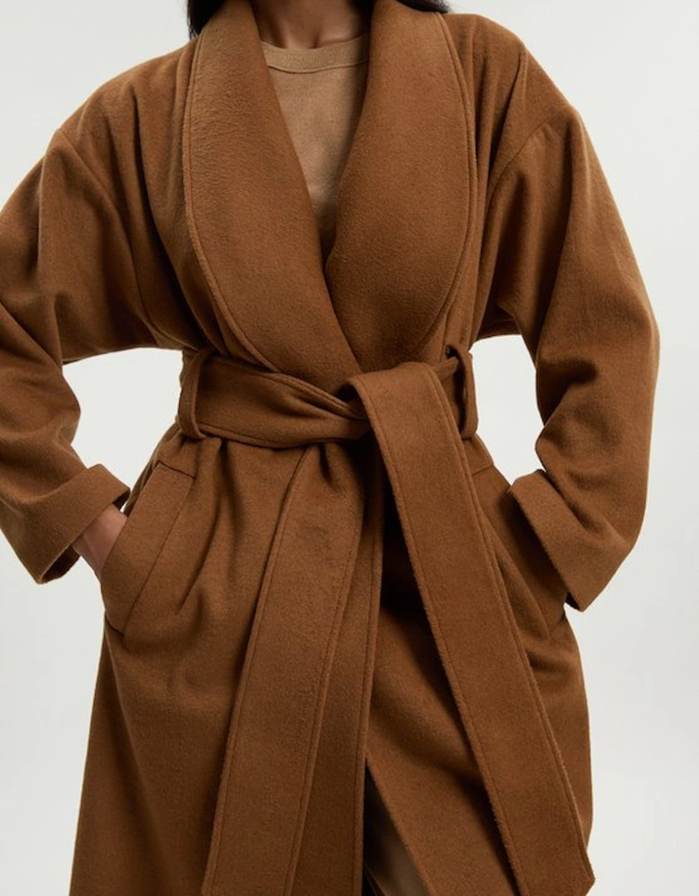 Brushed Wool  Belted Wrap Tailored Maxi Coat