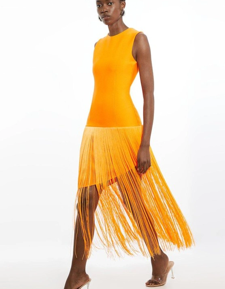 Figure Form Bandage Tassel Hem Knitted Dress