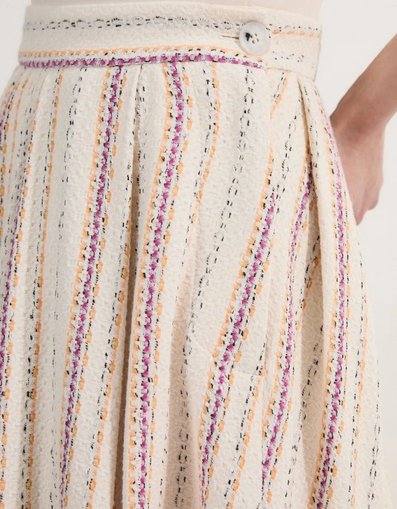 Petite Premium Woven Stripe Tailored Pleated Midi Skirt