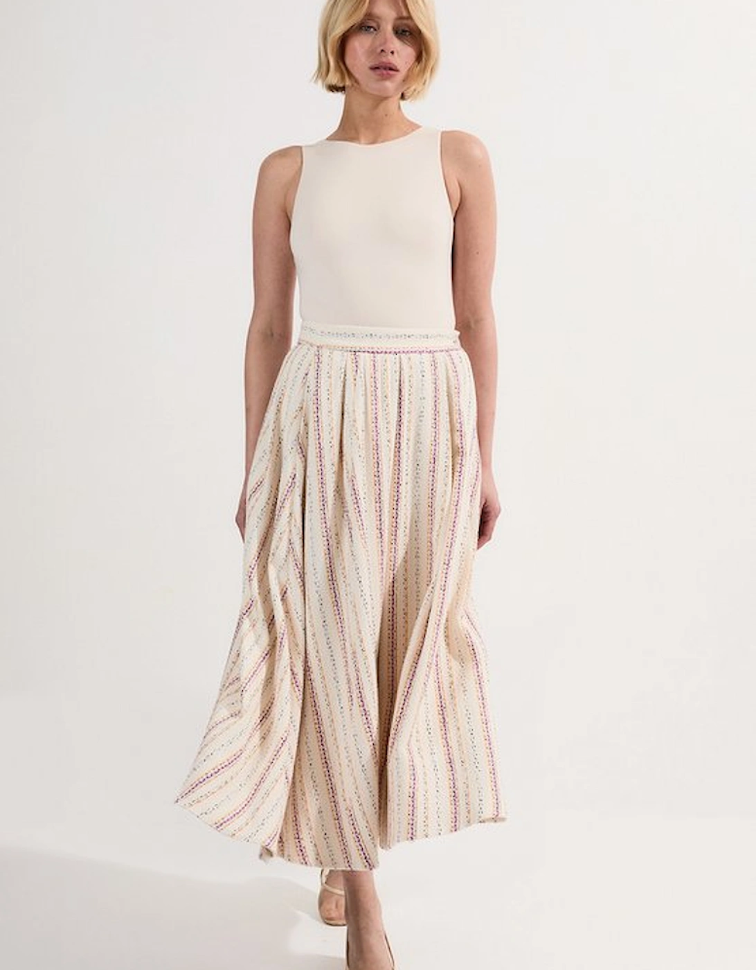Petite Premium Woven Stripe Tailored Pleated Midi Skirt, 4 of 3