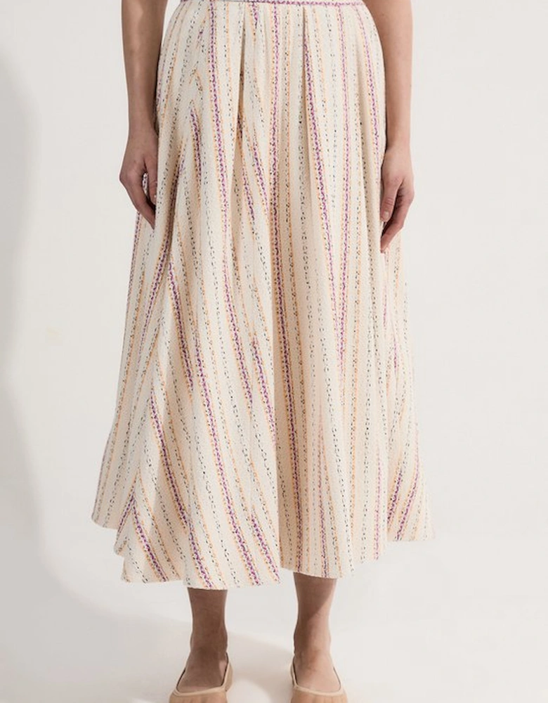 Petite Premium Woven Stripe Tailored Pleated Midi Skirt