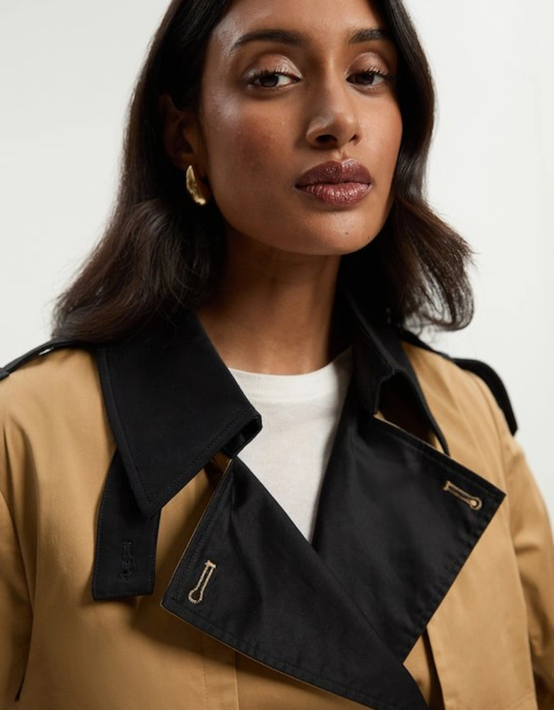 Colour Block Belted Tailored Short Trench Coat