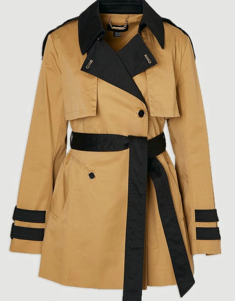 Colour Block Belted Tailored Short Trench Coat