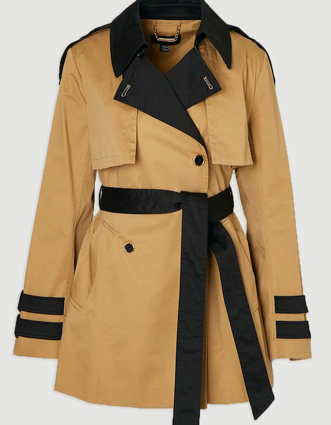 Colour Block Belted Tailored Short Trench Coat