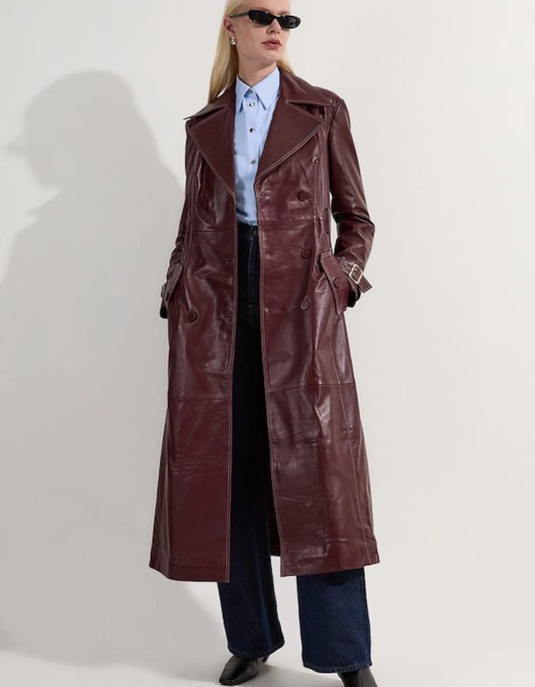 Petite Leather Stitch Detail Tailored Trench Coat