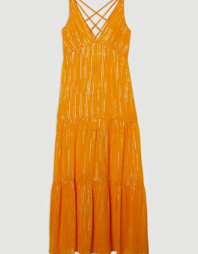 Strappy Metallic Viscose Georgette  Beach Dress