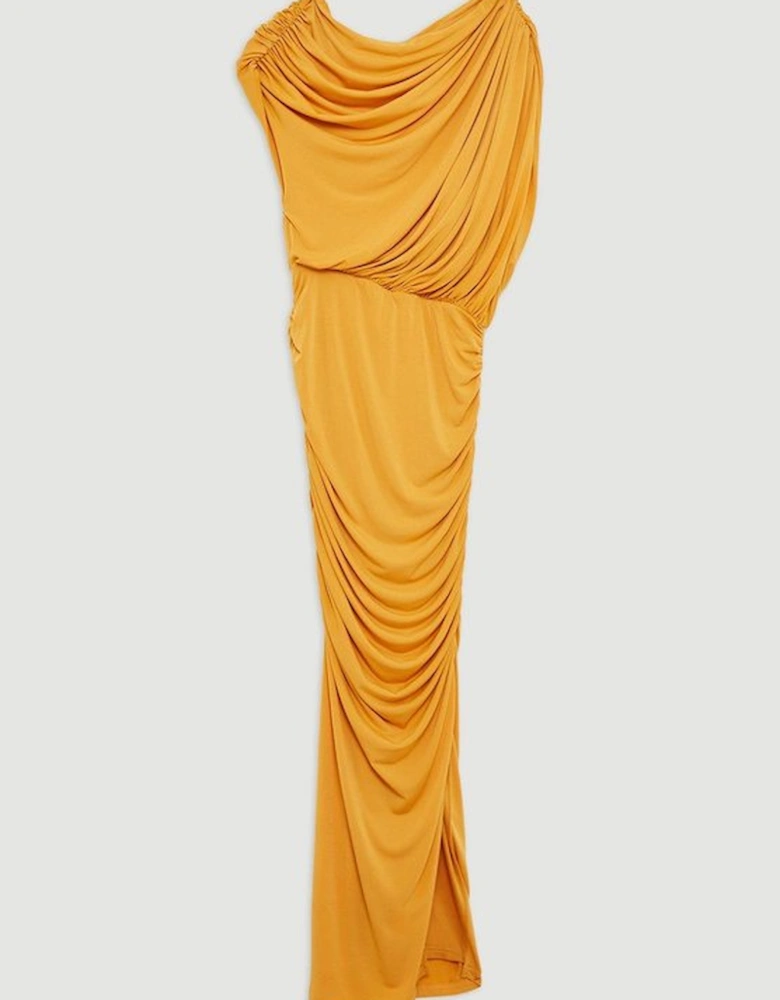 Jersey Crepe Asymmetric Neckline Maxi Dress