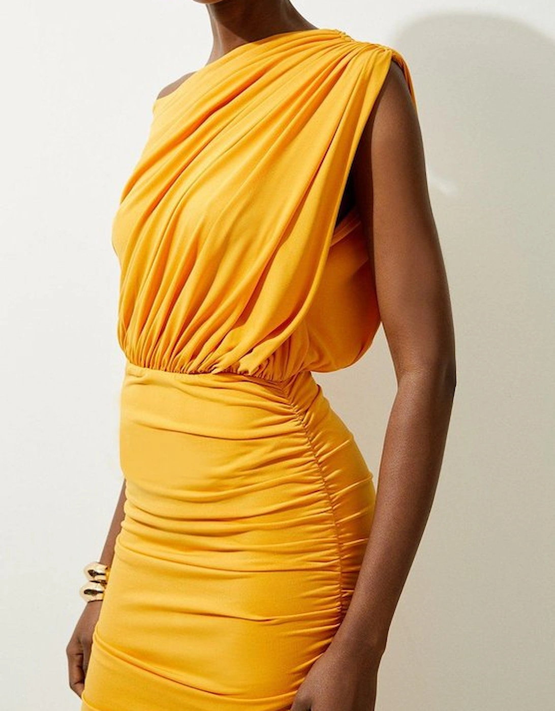 Jersey Crepe Asymmetric Neckline Maxi Dress