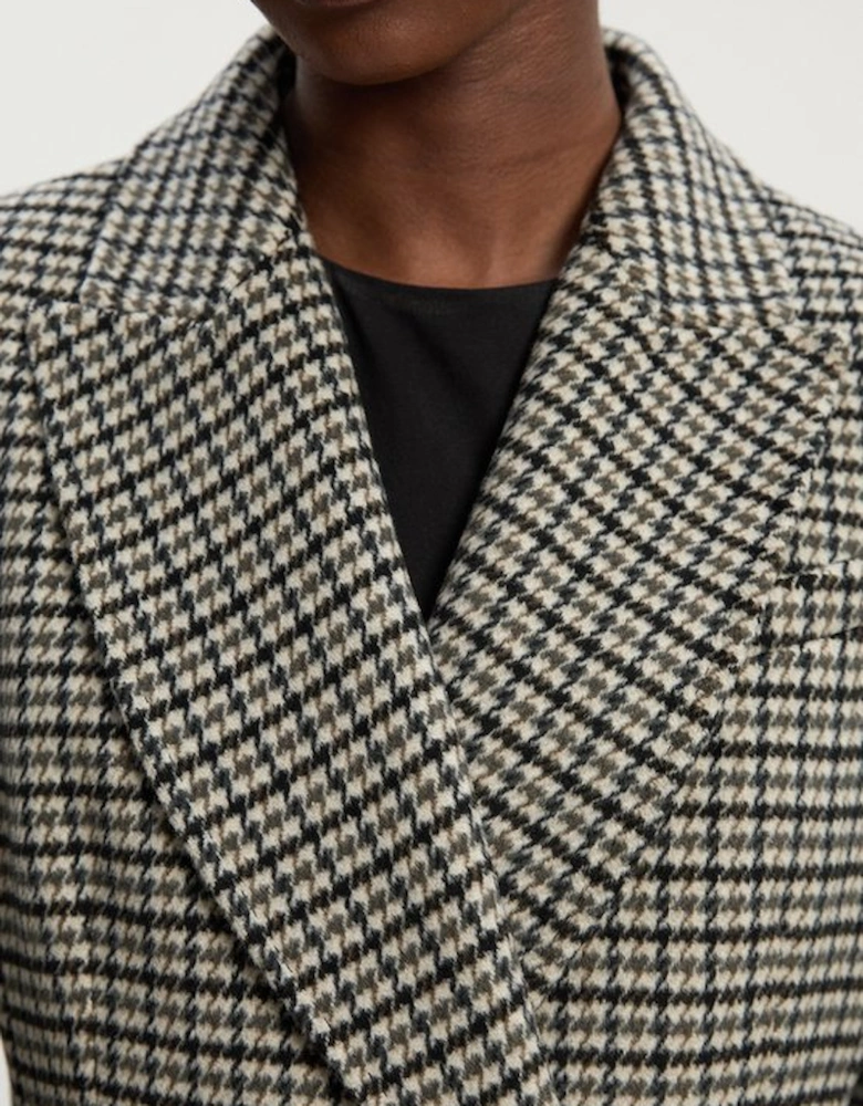 Wool Blend Houndstooth Tailored Fitted Maxi Coat