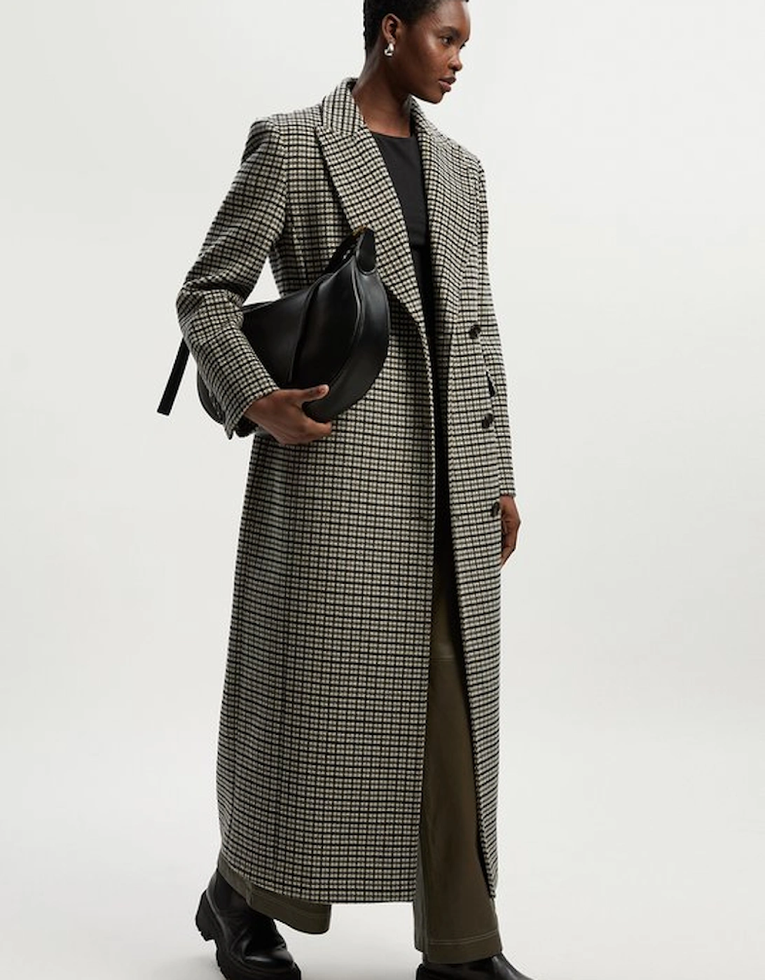 Wool Blend Houndstooth Tailored Fitted Maxi Coat, 5 of 4