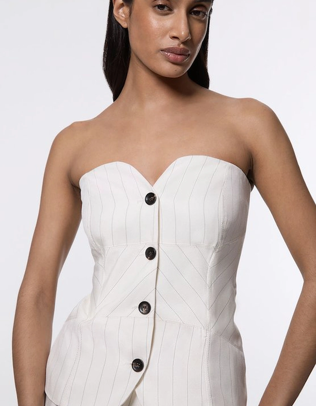 Pinstripe Bandeau Corserted Tailored Wide Leg Jumpsuit