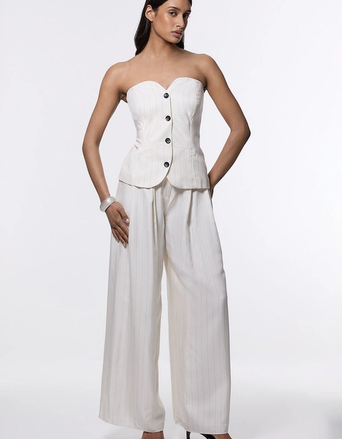 Pinstripe Bandeau Corserted Tailored Wide Leg Jumpsuit, 4 of 3