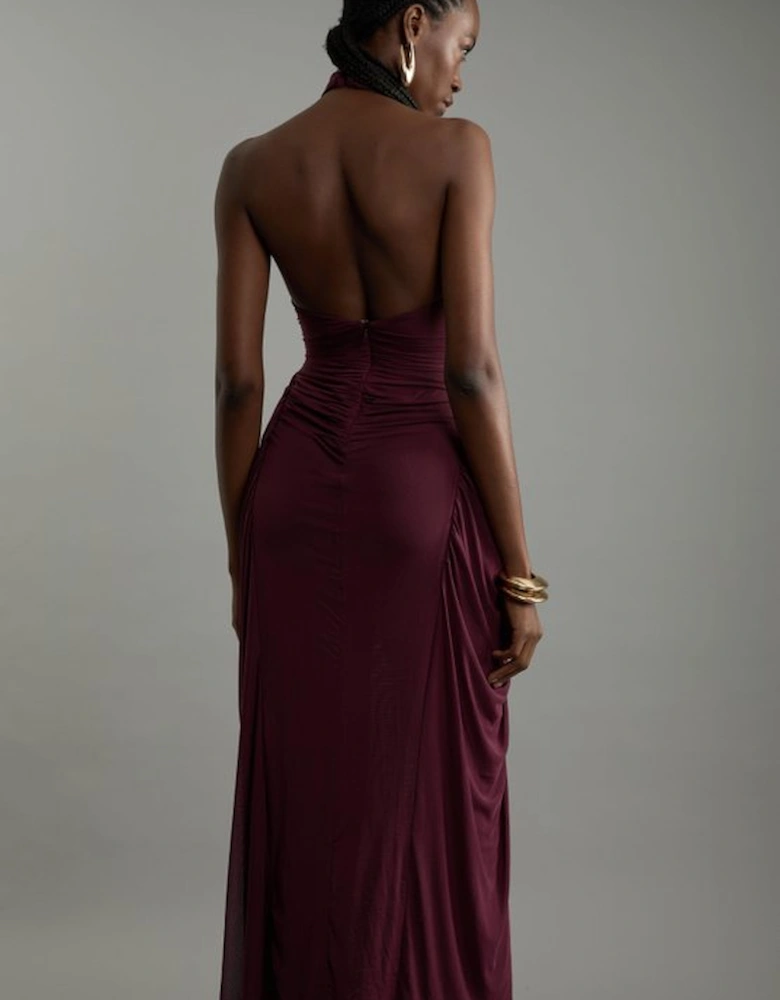 Petite Jersey Mesh Halterneck Midi Dress